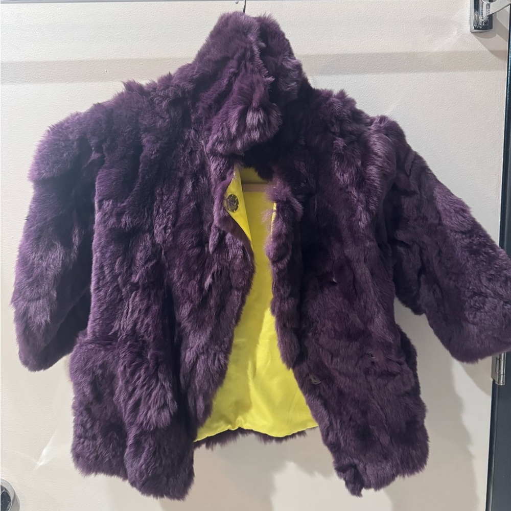 Adrienne Landau Pristine Kids Purple Real Fur Coat Size 4 / 5